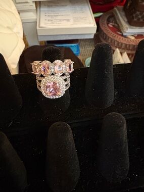 Pink Halo Cubic Zirconia Cocktail Ring - Women Jewelry set.